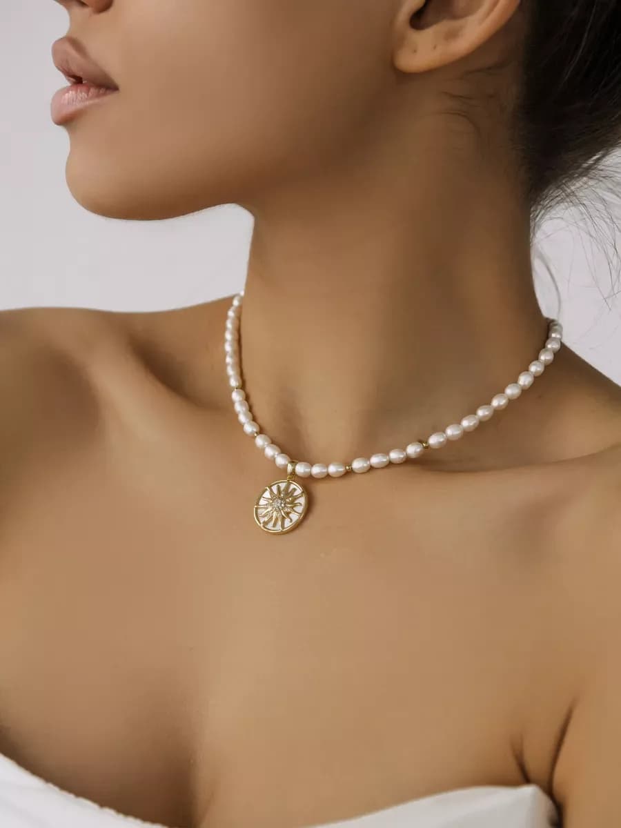 Neck choker jewelry pearl necklace with pendant