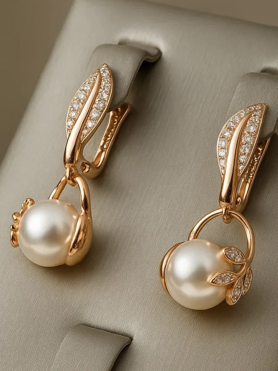 Earrings with pearls, gilded