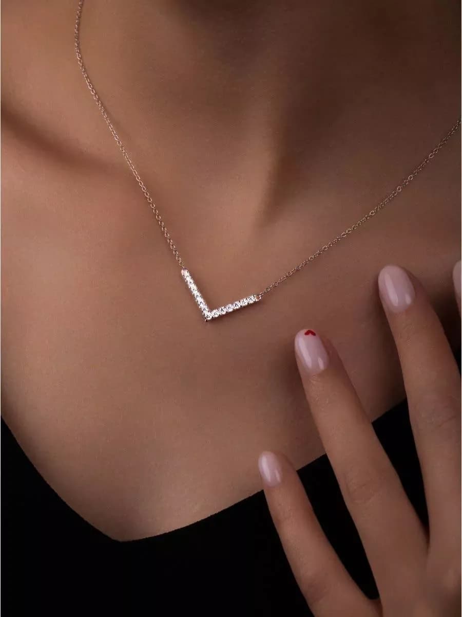 Silver necklace with stone 925 geometry V