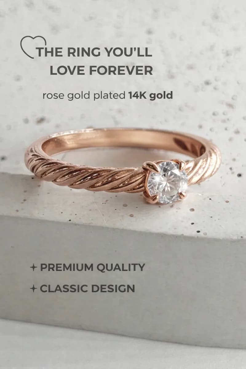 Gold plated engagement ring with stone jewelry