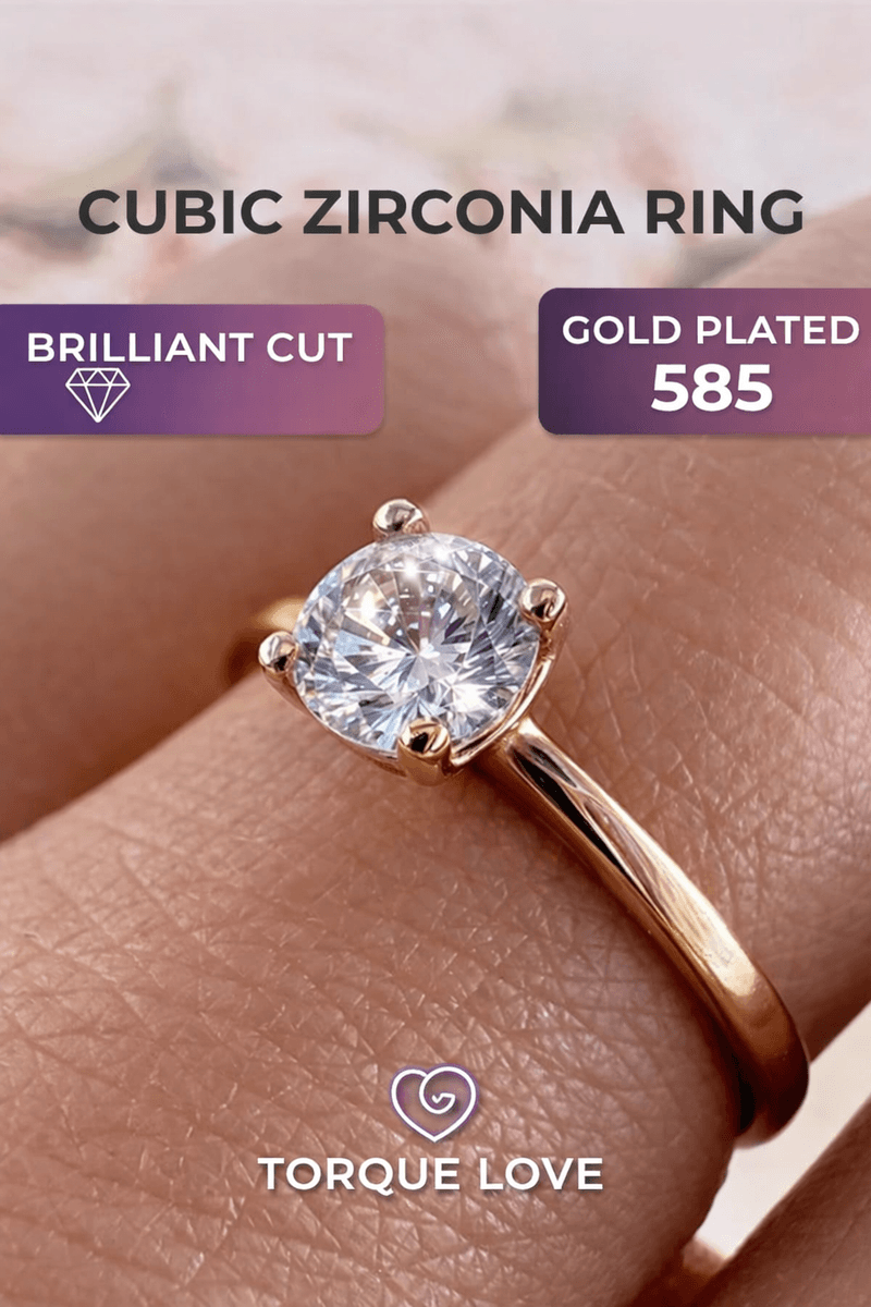 Gold plated engagement ring with stone jewelry thin