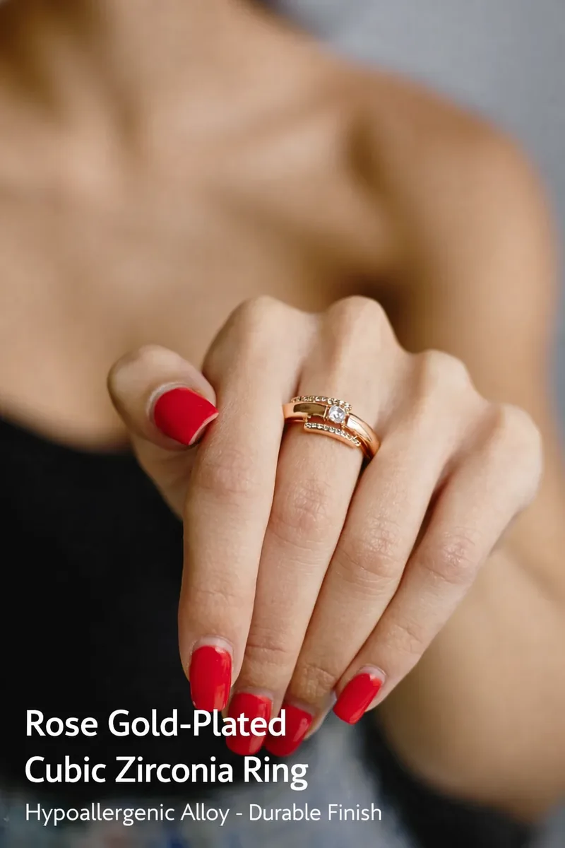 Gold plated jewelry ring with stones for hand