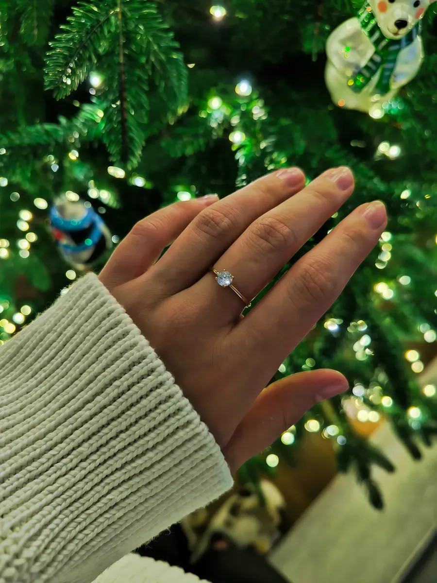 Gold plated engagement ring with stone jewelry thin