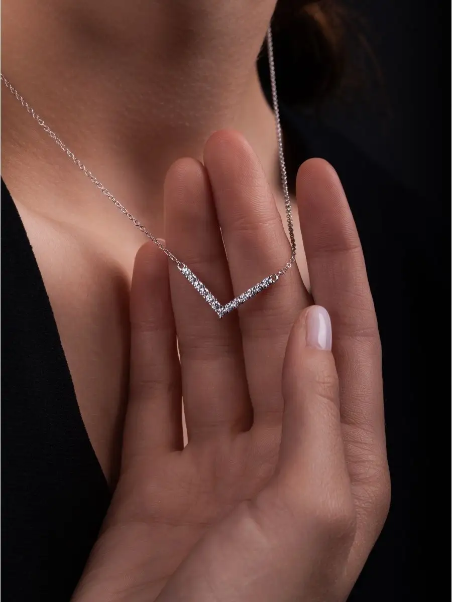 Silver Necklace With Stone 925 Geometry V - 925 Sterling Silver