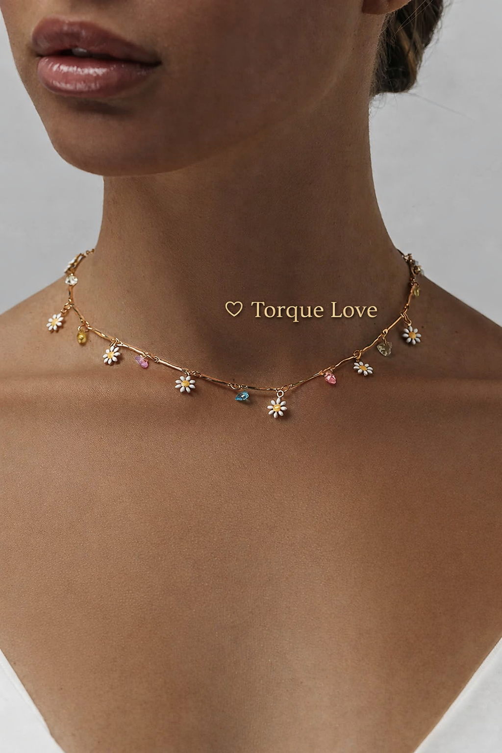 Multi-colored Choker With Heart And Flowers