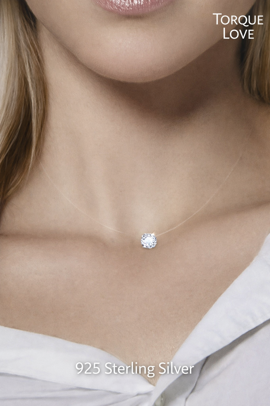 Silver Invisible Necklace On A Fishing Line - 925 Sterling Silver